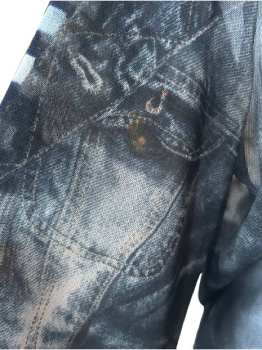 Y2K McBling Rhinestone Mesh Jacket Edgy Zip-up Faux Denim Printed Damee Size L - Picture 5 of 12